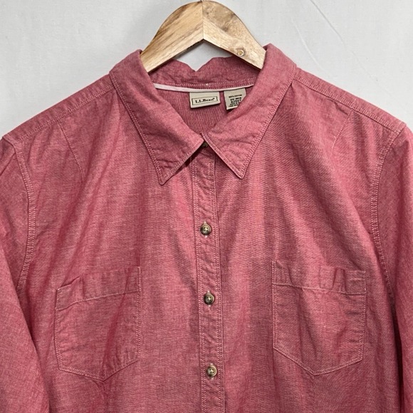 L.L.Bean Tops - LL Bean Womens‎ 2X Sun Washed Red Cotton Long Sleeve Button Up Shirt Relaxed Fit